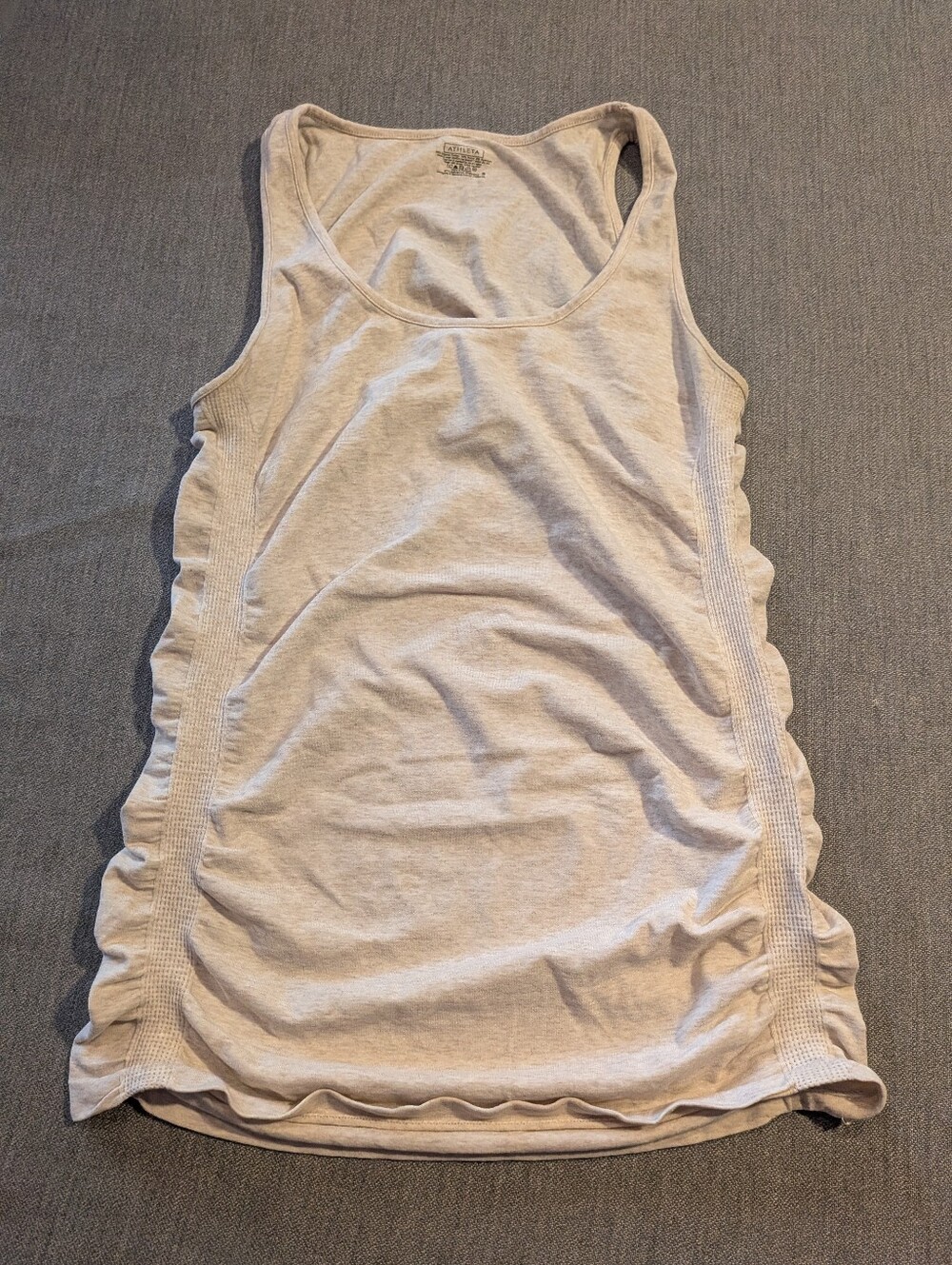 ATHLETA Speedlight Tank Shirt Size S Cream Rouched Racerback Athletic Top